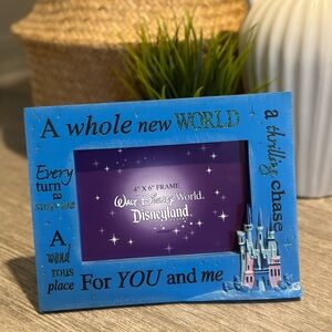 New Disney Parks Aladdin Jasmine "Whole New World" Blue Wooden 4 x 6 Photo Frame